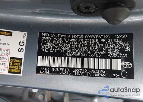 2021 Toyota Corolla Le from USA, damaged, VIN JTDEPMAE2MJ166183